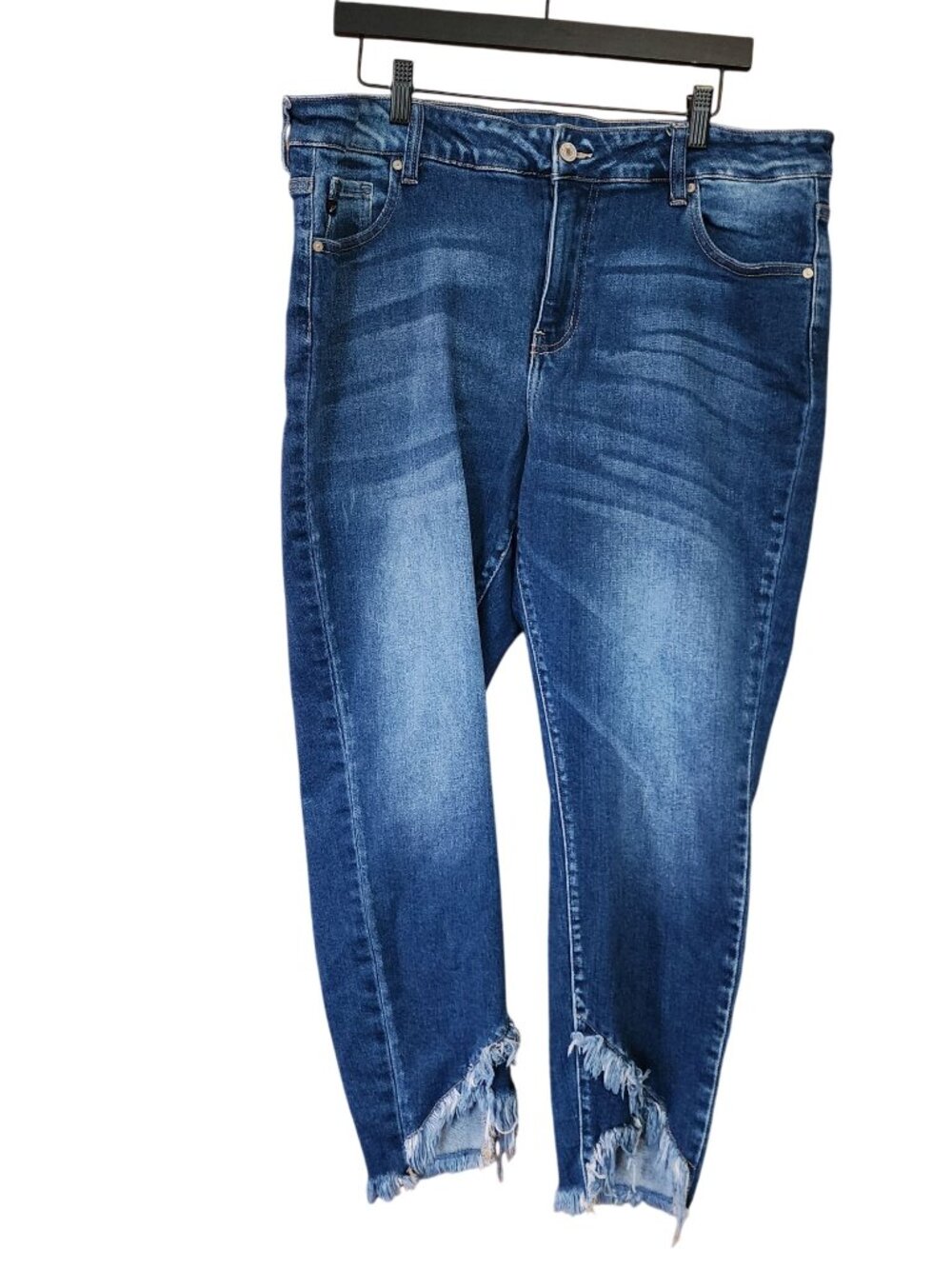 Kan Can Plus Size Mid Rise Skinny Denim Jeans Frayed Hems Womens Size 20